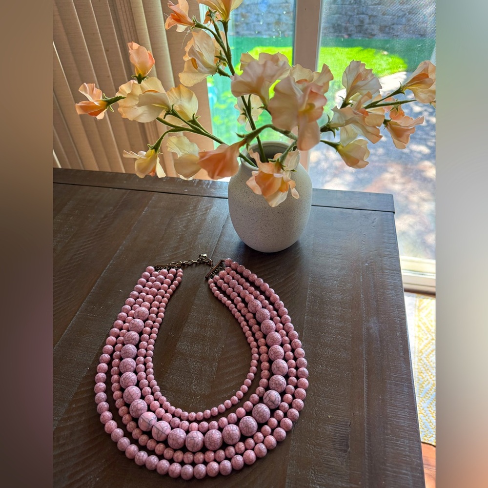 Vintage Pink Multi-Strand Marbled Beaded Necklace